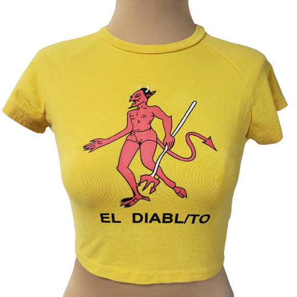 Unbranded Tops - El Diablito Loteria Yellow Crop Top Sz M